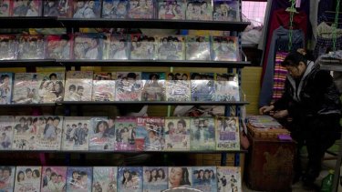 DVDs of South Korean soap operas on sale in eastern China's Jilin province.