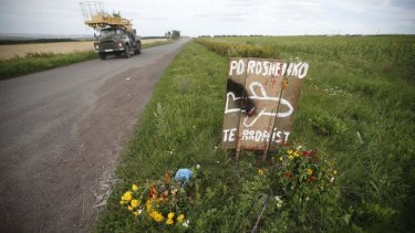MH17 tragedy: A local protest sign with a message referencing Ukraine President Petro Poroshenko.