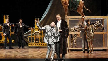 Richard Berkeley-Steele as Loge and Terje Stensvold as Wotan (centre) in <i>Das Rheingold</i>, part one of Opera Australia's production of Wagner's <i>The Ring</i>.