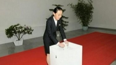 Kim Yo-jong, younger sister of the North Korean leader, casts her ballot.
