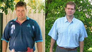 BEFORE: David Gillespie in 2002, left, struggled with obesity for many years and tried various diets to reduce his weight. AFTER: A slimmed-down Gillespie in 2008, right, after he cut sugar from his diet.