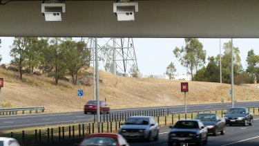 Photo of the speed cameras at the Western Ring Road, Keilor Park Drive Bridge. 