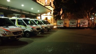 Ambulances parked outside Royal Prince Alfred Hospital in Sydney.