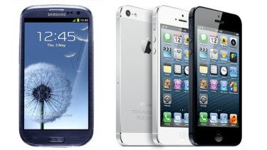 Head-to-head ... the Samsung Galaxy SIII, left, and Apple's iPhone 5, right.