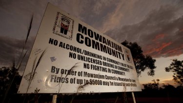 The sign banning alcohol from the Kimberley community of Mowanjum, south of Derby.