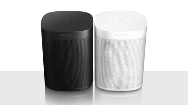 Available in black or white, the Sonos One retains the same basic design as the Play:1 except for the controls on the top. 