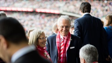 Prime Minister Malcolm Turnbull and Lucy Turnbull attend the 2016 AFL Grand Final at the MCG.
