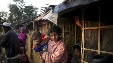 Refugees in Kutapalong Rohingya refugee camp in Cox's Bazar, Bangladesh.