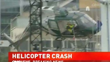 Dramatic crash ... the helicopter catches the wire.