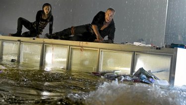 Chopping list: Phoebe Tonkin and Martin Sacks try to out-act a great white, in a supermarket, in <i>Bait 3D</i>.