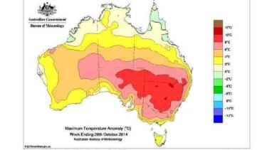 Hot October week: average maximums 8C for a large region of south-eastern Australia.
