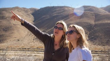 Cheryl Strayed and Reese Witherspoon on the set of <i>Wild</i>.