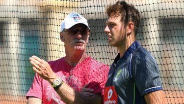 Dennis Lillee works with James Pattinson in Perth early last year.