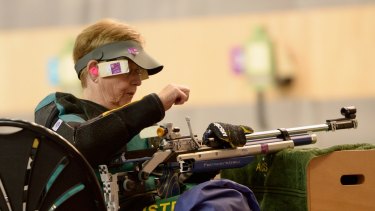 Australian shooter Elizabeth Kosmala competes in the Women's Air Rifle Finals at the London Paralympic Games in 2012.