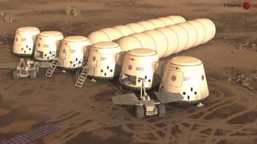 An artist's rendering showing what a human colony on mars could look like.
