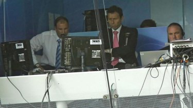 Andrew Strauss (L) in the Sky commentary box at Lord's on Saturday.