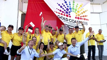 Memebers of the Gold Coast bid team celebrate their successful Commonwealth Games campaign on the Gold Coast following the announcement.