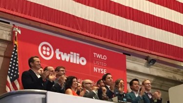 Twilio CEO Jeff Lawson's (fifth from left) stake in the company is now valued at more than $US200 million.