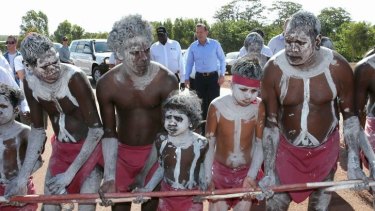 Tony Abbott during a welcome to country ceremony in Yirrkala, Arnhem Land.