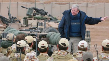 Kevin Rudd talks with soldiers from the Australian Special Operations Task Group in Afghanistan, where he spent a couple of hours on the ground.