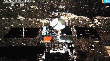 A photo of China's Jade Rabbit moon rover taken by the Chang'e-3 probe lander on December 15, 2013. Jade Rabbit has sent back photos from the moon after the first lunar soft landing in nearly four decades. 
