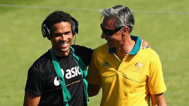I'm talking to you ... coach Nic Bideau gives some advice to John Steffensen at a training camp in Tonbridge.