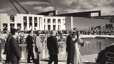 Poolside: The Queen opens Parliament House in May, 1988.