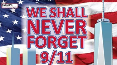 Cover of <i>We Shall Never Forget 9/11</i> memorial colouring book for kids.