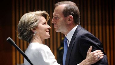 Opposition Leader Tony Abbott and Deputy Opposition Leader Julie Bishop, one of only two women in Abbott's Cabinet.