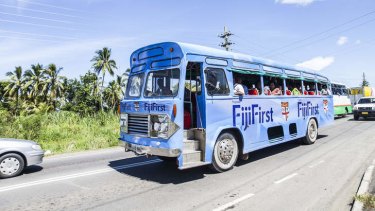 Magic bus: Bainimarama has been travelling the country in his Fiji First political party bus.