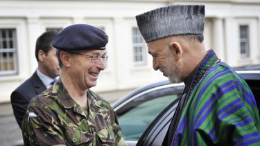 Afghan President Hamid Karzai (right) meets Chief of the General Staff General Sir David Richards (left) in January.