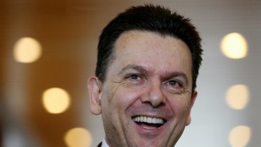 Senator Nick Xenophon addresses the media during a doorstop interview at Parliament House in Canberra on Thursday 14 September 2017. Fedpol Photo: Alex Ellinghausen