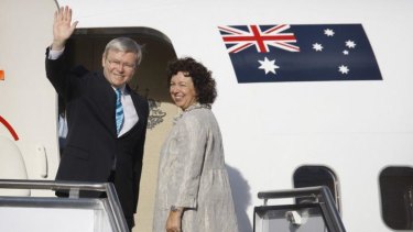 "Kevin 747": Former prime minister Kevin Rudd and his wife Therese Rein on their way to a meeting with US President Barack Obama in 2009.
