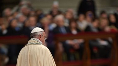 Pope Francis celebrates the First Vespers and Te Deum prayers in Saint Peter's Basilica in the Vatican.