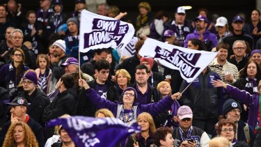 Purple patch: The Fremantle faithful out in support despite their side's horror show in 2016.