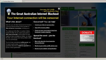 The "blackout" as it appeared on the Greens website today.