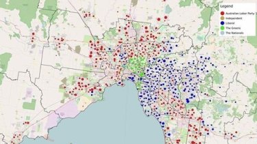 Melbourne Federal election 2016 voting map