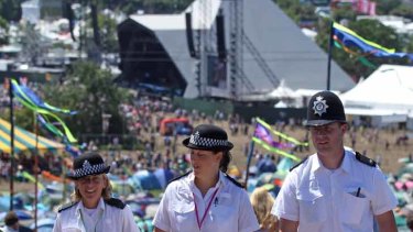 Police patrol Glastonbury, where 175,000 gather over five days to see some of the world's top acts.
