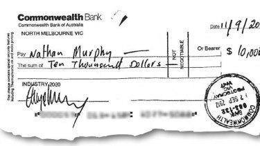 A copy of a cheque from the Industry 2020 account signed by Cesar Melhem in September 2012.
