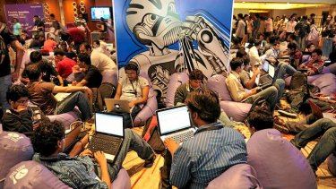 Participants use their laptop computers during the fifth edition of Open Hack India, a 24-hour non-stop hacking event organised by Yahoo, in Bangalore last year.