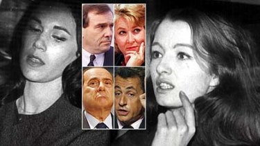 Different codes ... affairs that rocked politics around the world - Christine Keeler and, inset, clockwise from top left, Bob Woods, Cheryl Kernot, Nicolas Sarkozy and Silvio Berlusconi.