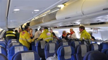 Rescue and medical workers from the Western Australian town of Exmouth met the flight after the emergency landing, 50 minutes after the first nosedive. 