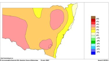 Maximum temperature anomalies across NSW in January.