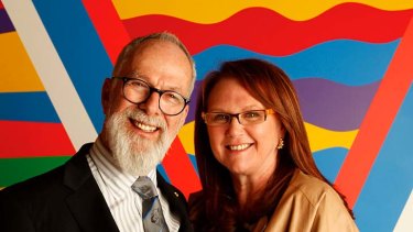 Eye for colour... John Kaldor and Naomi Milgrom Kaldor in the new gallery with Sol Lewitt's #1091 (2003).