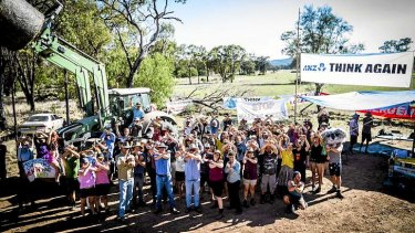 Protesters block the entry to Whitehaven's controversial Maules Creek coal mine development in December.