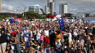 Thousands of Gold Coast locals cheer the announcement at Broadwater Parklands, Southport.