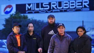Manufacturing workers who were sacked by Mills Rubber are (from left) Sambath Meas, Phi Nguyen, Marcus Pierre, Thi Nguyen and Letekidan Kidane.