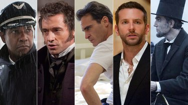 The nominees for best actor: Denzel Washington, Hugh Jackman, Joaquin Phoenix, Bradley Cooper and Daniel Day-Lewis.