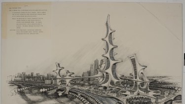 SONY DSC Age News Clay Lucas story 11/5/2016 A history of future images of Melbourne. Supplied artists impressions. Future Melbourne, 12
Melbourne Centre, 1978, designed by Kenneth John Tuskes, AIA, architect, Ohio, USA, Public Record Office Victoria