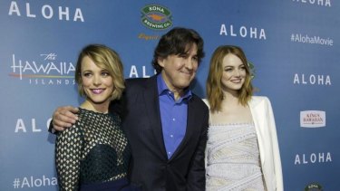 Cameron Crowe with Rachel McAdams and Emma Stone at a Hollywood screening Of <i>Aloha</i> last week. 